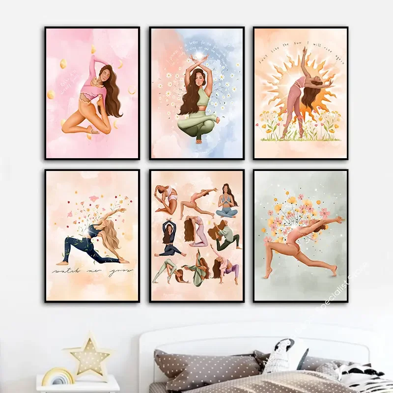 Pilates Yoga Room - Boho Pilates lukisan kanvas seni dinding