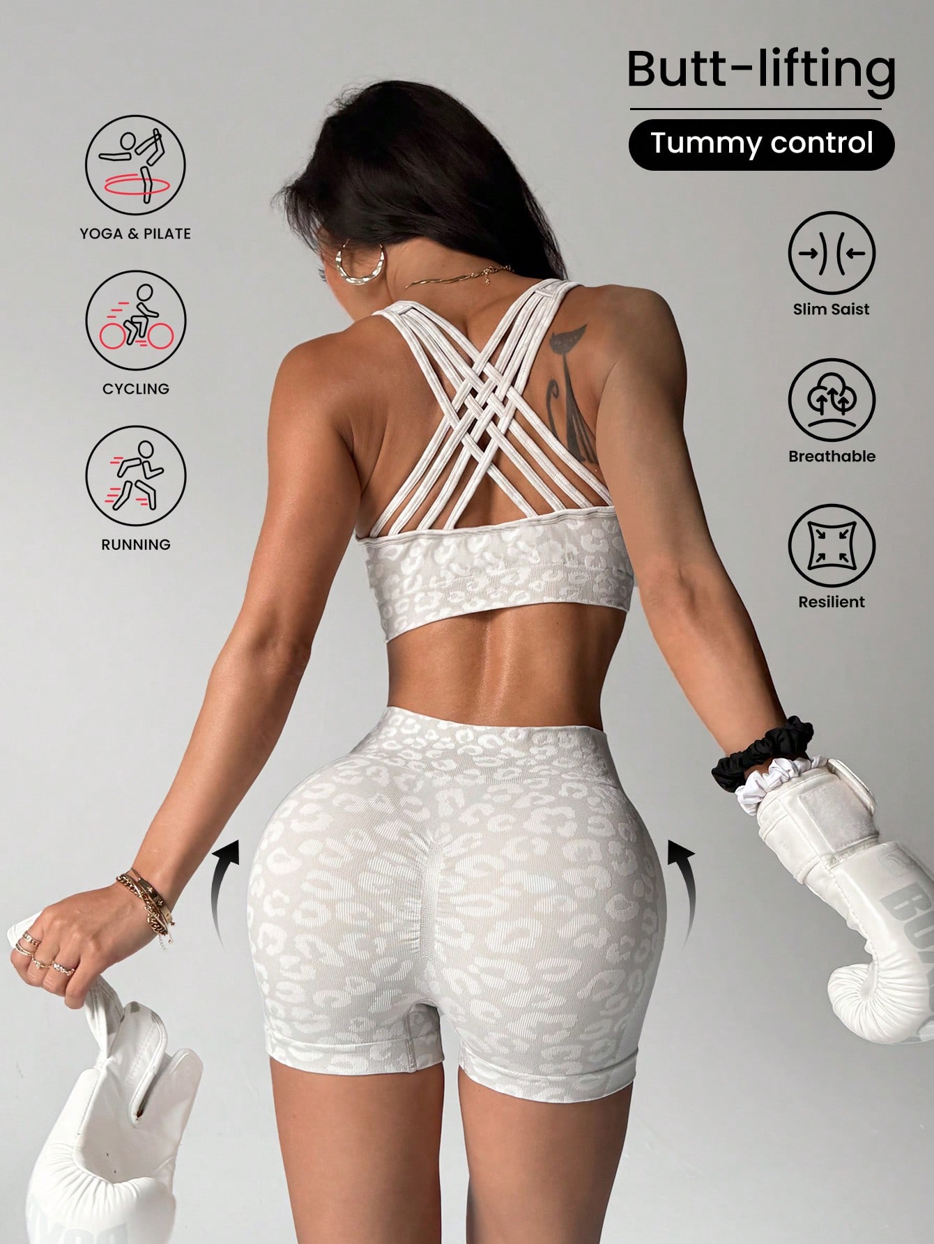 Pilates Yoga Set - Set yoga motif leopard berpinggang tinggi